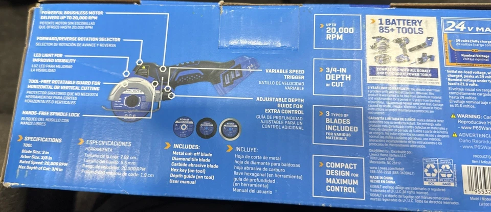 BRAND NEW -Kobalt 3" 24v Trigger Switch Brushless Cordless Multi-material cutter - Image 3 of 4