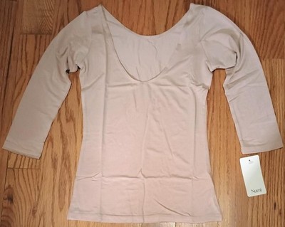 NUMI The Three Quarter Solid 3/4 Sleeve Seamless Scoop Neck Undershirt Almond M