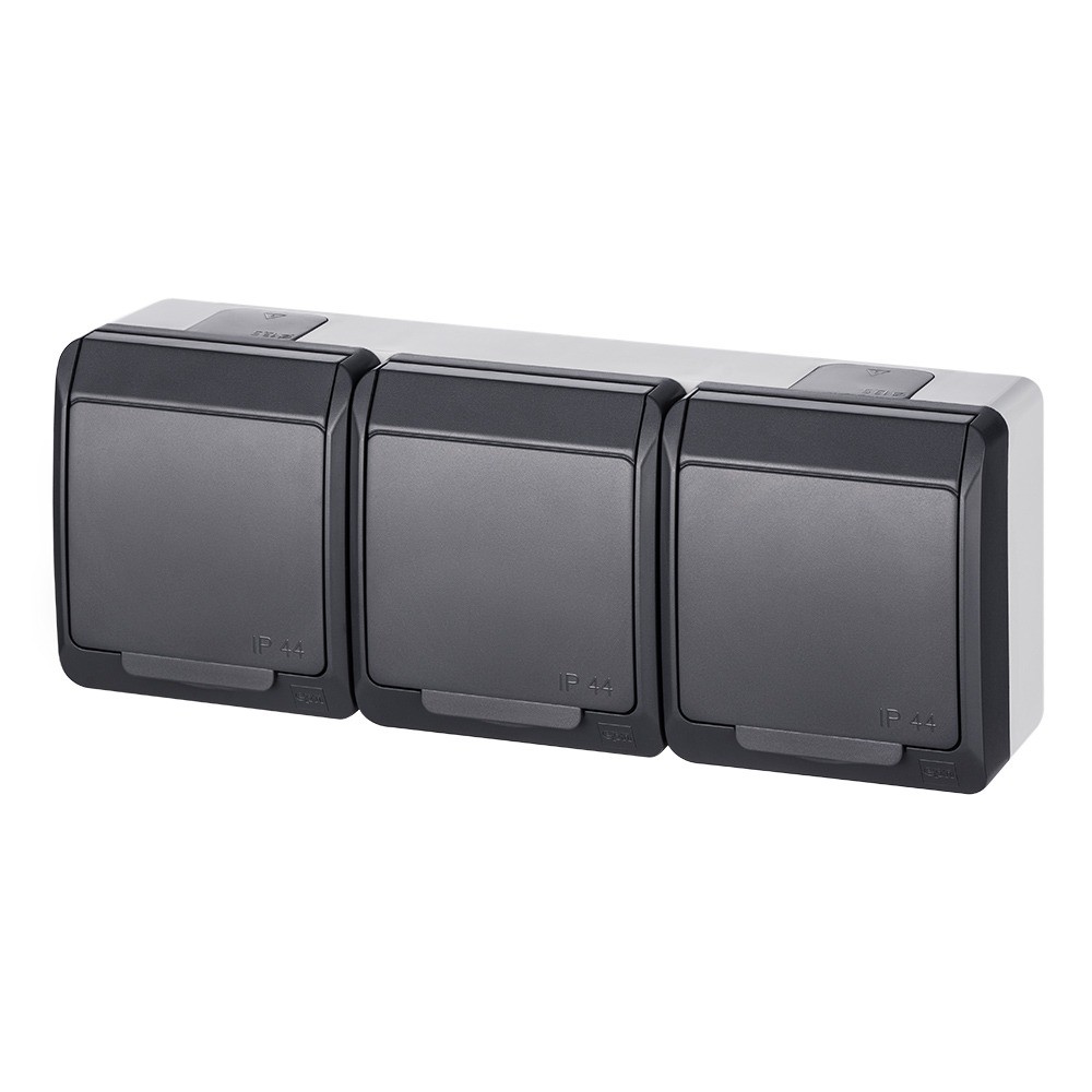 HERMES Anthracite SOCKET NT 3x SCHUKO socket with flap 3x2P IP44