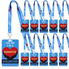 50 Sets Blue Volunteer Lanyards Badges PVC Plastic Card Pass Name Tags