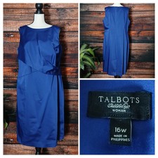 Talbots Woman Dress Plus Size 16 W Satin Sheath Draped Waist Formal Royal Blue