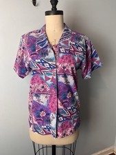 Vtg 80s 90s Wrangler Purple Patchwork Western Short Sleeve Shirt Button Up S