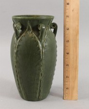 SCOTT DRAVES Arts & Crafts DOOR Art Pottery Curled Leaves Twilight Vase 