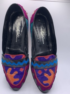 EUC Beverly Feldman Woman's Flat Shoes Black Orange Magenta Size 7 1/2 B 5121