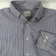 Emanuel Berg Modern Fit Buttondown Dress Shirt Purple Blue Stripe Mens Med 15.5