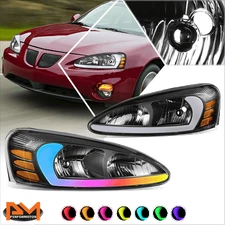 For 04-08 Pontiac Grand Prix RGB LED Light Bar Black Housing Amber Headlights