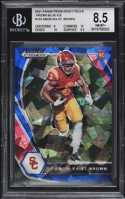 2021 Panini Prizm Draft Picks Amon-Ra St. Brown #133 Blue Ice Prizm /99 BGS 8.5