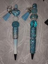 Handmade Beaded  Rhinestone Ballpoint Pen w/ Tassel Charm, Black Ink