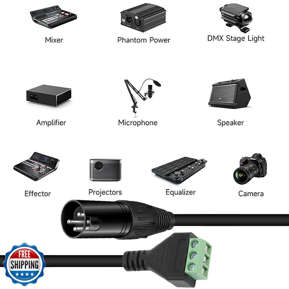 Jienk 2Pcs 13Inch XLR3 Cable XLR There Pin Male to 3Pin Terminal Adapter Exte