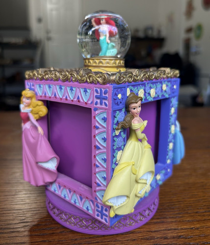 Vintage Disney Store Princess Ariel Photo Frame Snowglobe Topper Rotating Rare