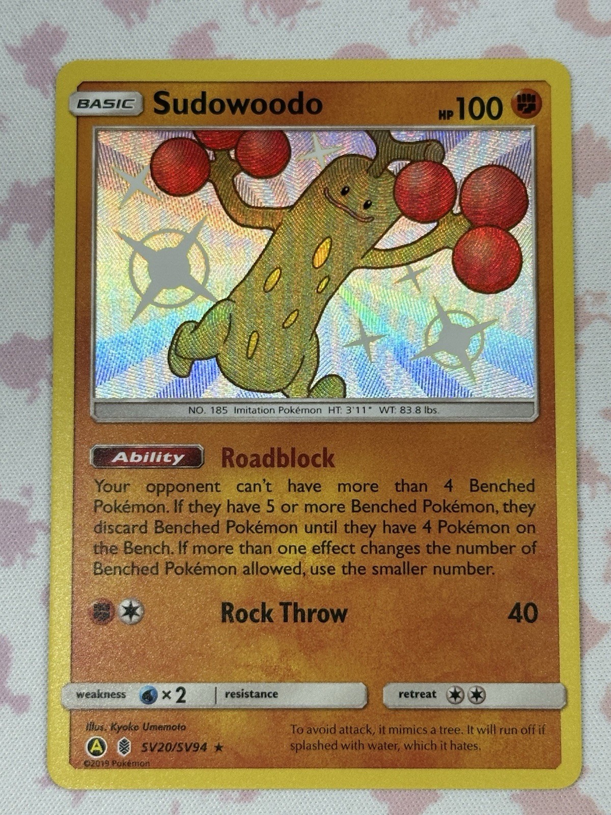 Sudowoodo - SV20/SV94 - Pokemon Hidden Fates Sun & Moon Shiny Rare Card NM