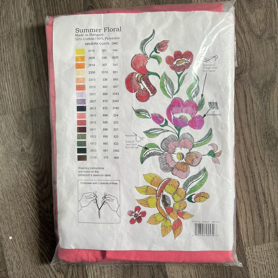 Hungarian Stamped for Embroidery Fabric Table Cloth Pink - Summer Floral 60x90 - Image 3 of 3