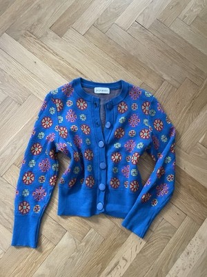 YSL YVES SAINT LAURENT Rive Gauche RETRO STRICKJACKE Blau Gr M 38 Vintage
