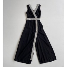 Vtg 70s Black  Silver Palazzo Wrap Jumpsuit / S/M / Retro Dance Glam Disco