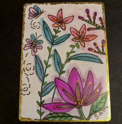 Fuchsia Blooms ACEO Art Card Sabrina de Man Folk Nature Pen Ink 2025 USA