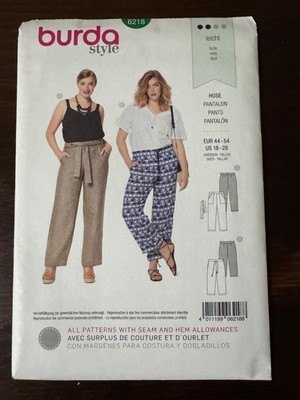 Women's Pants or Trousers Pattern ~ Two Variations, Sizes 18-28, Burda 6218