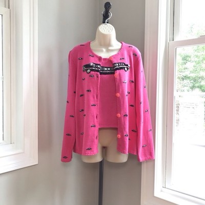 Vintage Michael Simon Pink Cadillac Cardigan And Tank 2 Piece Set ~ Women s M/L