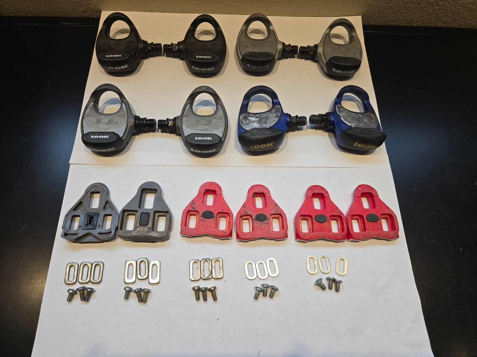Look Road Bike Pedals, 4 pairs and 3 pairs of Look Cleats