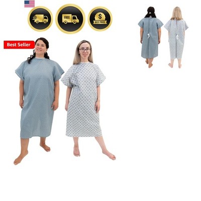 2 Pack - Blue and White Hospital Gown with Back Tie/Hospital Patient Gown wit...
