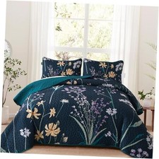 Floral Quilt Set Size Botanical Bedspread Coverlet Set 3 King Dark Green