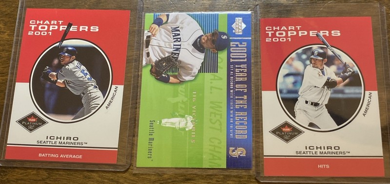 3 Card Lot Of 2001 Ichiro Suzuki Rookie Year Baseball Cards Seattle Mariners