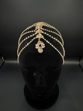 925 Forehead Tiara Vintage Bridal Headpiece CZ Head Chain for Weddings Event