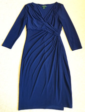 Womens Dress-LAUREN RALPH LAUREN-navy knit faux wrap side ruch Old Money-6