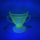 Vintage Hazel Atlas Cloverleaf Footed Sugar Bowl Green Uranium UV Glows
