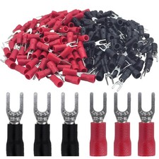 200Pcs 22-16 AWG 4 Brass Insulated Fork Spade Wire Connector Red and Black U-Ty