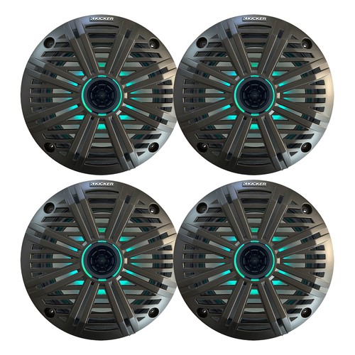 Kicker 6.5" 195 Watt Marine LED Speakers (Qty 4) w/Charcoal Salt Water Grilles