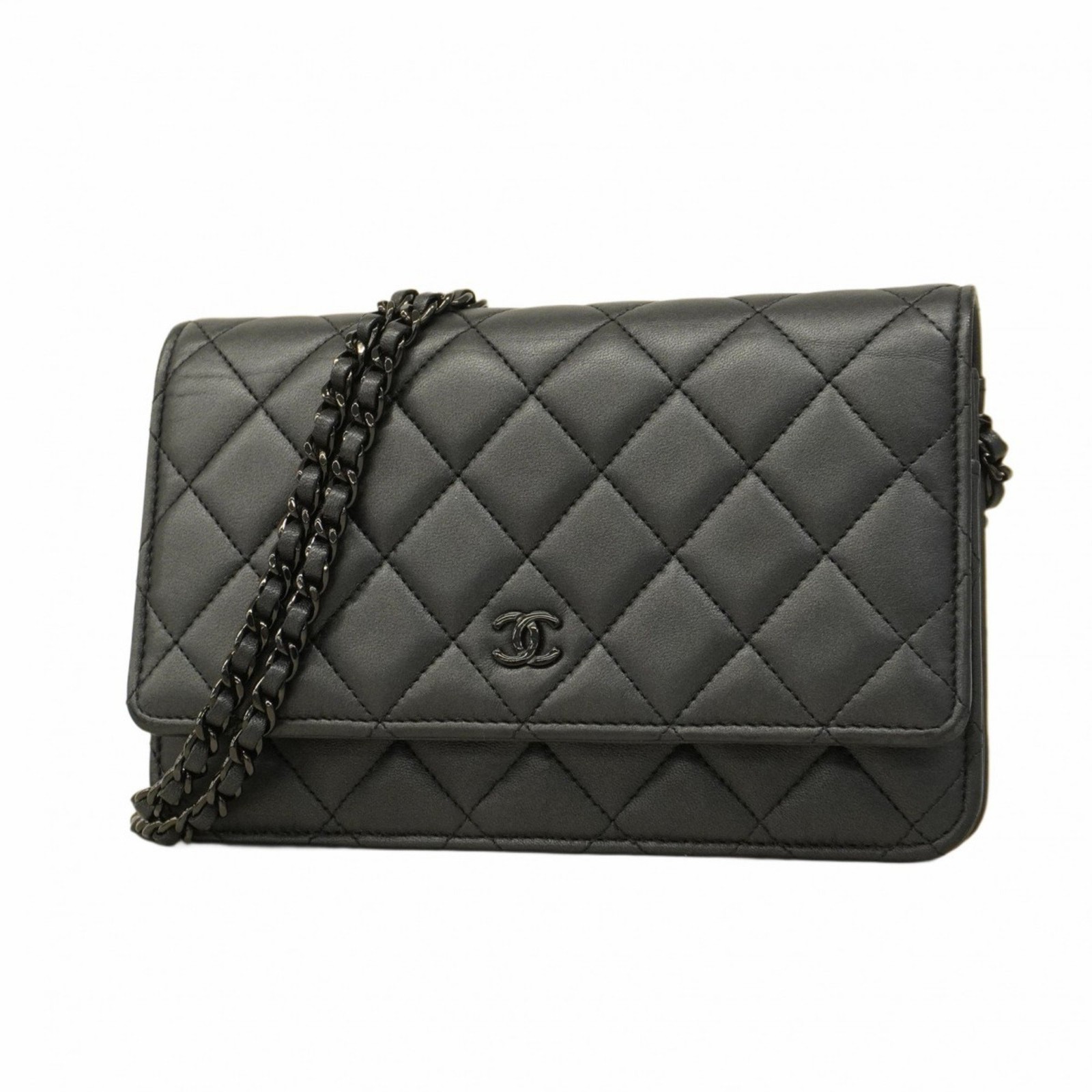 Chanel Black Lambskin Matelasse Chain Shoulder Wallet Women's P752963 GZl1a2ln-image