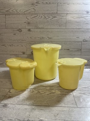 Vintage 1970 s Yellow Tupperware Milk Jug And Cream And Sugar Containers 