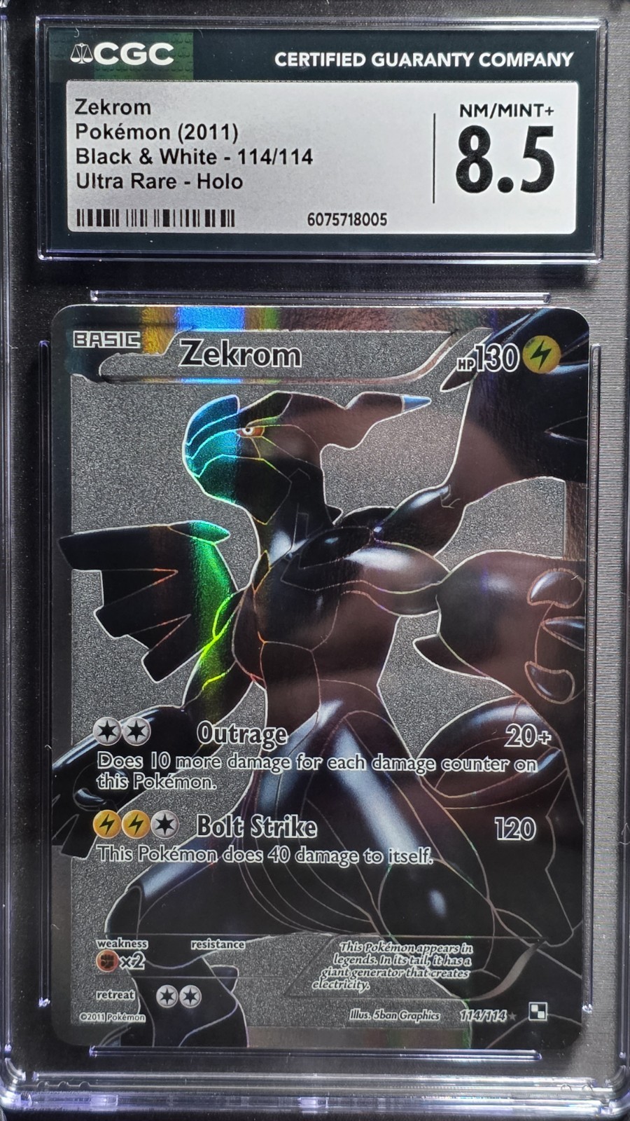 CGC 8.5 Zekrom 2011 Black & White 114/114 Ultra Rare Holo Pokemon Card EN