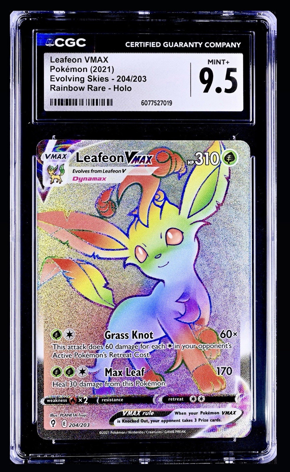 Pokémon Evolving Skies Leafeon VMAX Rainbow Secret Rare Holo 204/203 CGC 9.5
