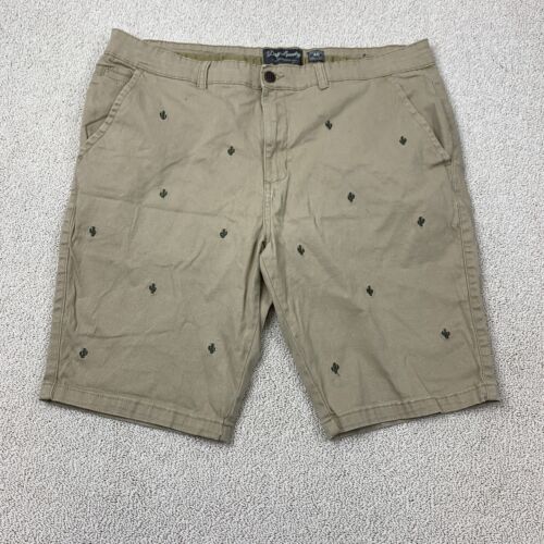 Dirty Laundry Chino Shorts Men's 40 Tan Embroidered Cactus Flat Front 11" - Afbeelding 1 van 10