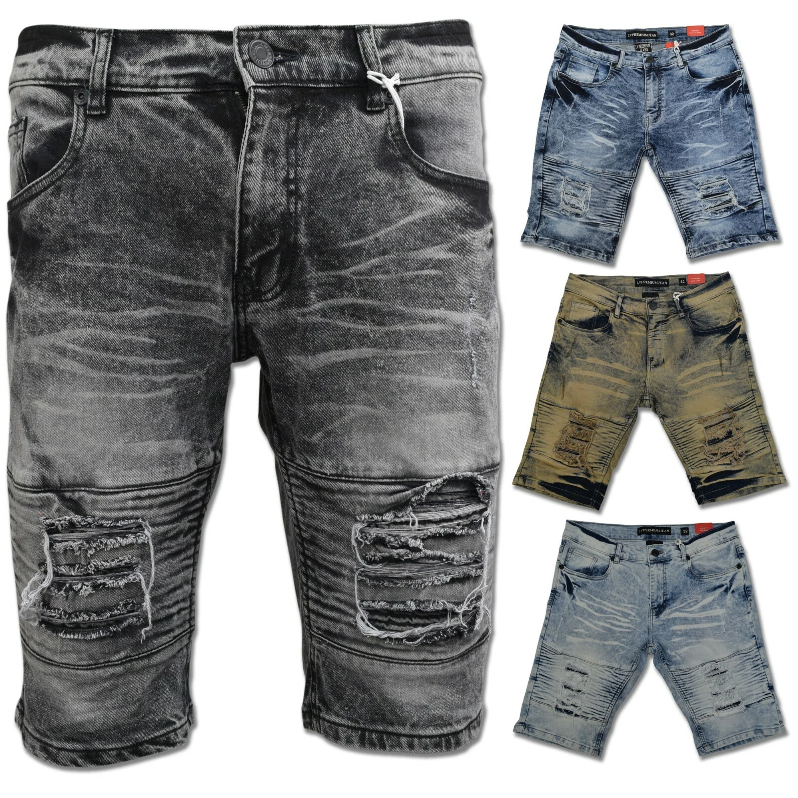 Denim Shorts Men's Washed Rip and Repair 5006 Premium 98% Cotton 2% Spandex NEW