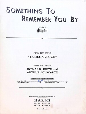 Something To Remember You By Sheet Music Three's A Crowd Medium Voice Dietz