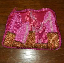 Mary Kay Signature Pink Satin Beaded Lipsticks Print Zip Up Soft Pouch