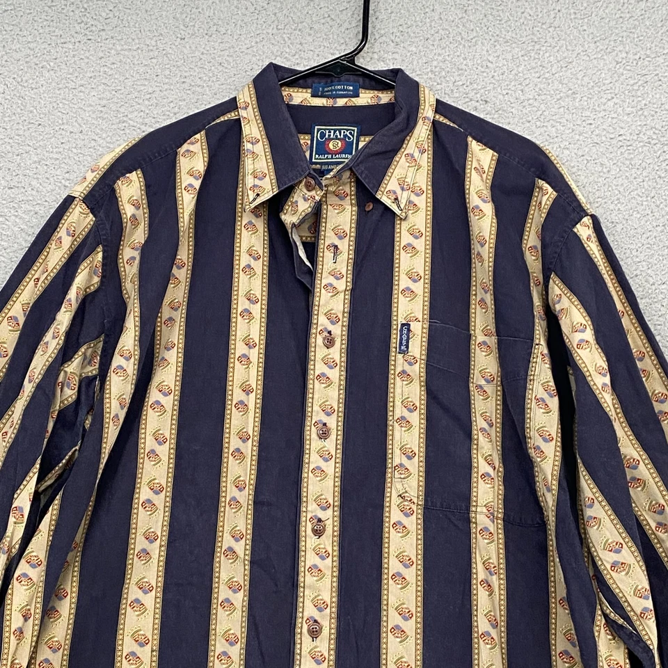 Ralph Lauren Chaps Shirt Mens XLT Tall Vintage Retro Striped Long Sleeve 90s Y2K - Image 2 of 4