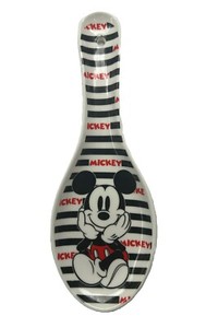 Disney Jerry Leigh Mickey Mouse Black & White Striped 9" Ceramic Spoon Rest Flaw