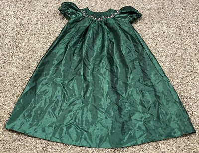 Fantaisie Kids Green Metallic Long Smocked Dress Christmas Size 6X | eBay