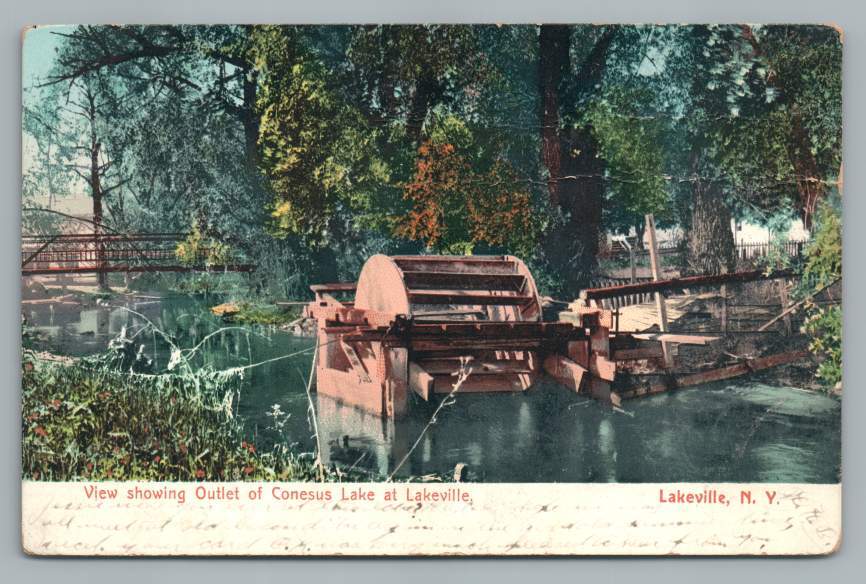 Conesus Lake Outlet LAKEVILLE New York UDB Antique Paddlewheel INDUSTRY