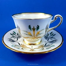 Teal Green and Gold Design Royal Chelsea Tea Cup and Saucer Set