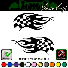Checkered Racing Flag Flames Vinyl Decal Sticker Set | LEFT and RIGHT Facing