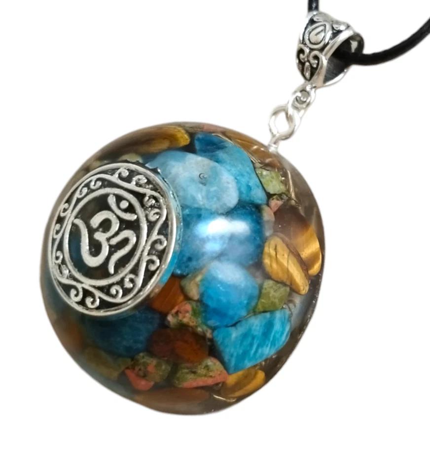 Colgante Orgonita Orgón OM Ojo de Tigre Reiki Chakra Collar Unakita Apatita Foto 3 de 4