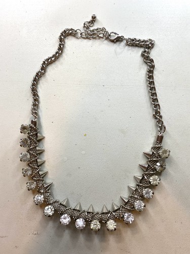6.87 Vintage necklace, silver tone, spikes and crystals