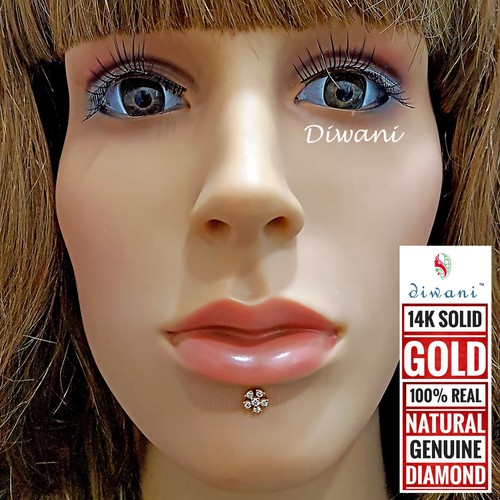 Natural 6 Si Diamantes Flor Nariz Labio Labret Piercing Pin Anillo Tornillo Perno Dorado - Imagen 5 de 11