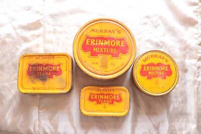 VTG Lots 4 Tin Boxes Tobacco Murray's Erinmore Mixture Different Sizes & Shapes