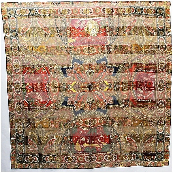 Grande étole marron authentique Christian Dior motif paysage utilisé rang