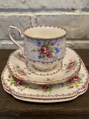 Royal Albert Petit Point Cup Saucer Dessert Bread Plates England